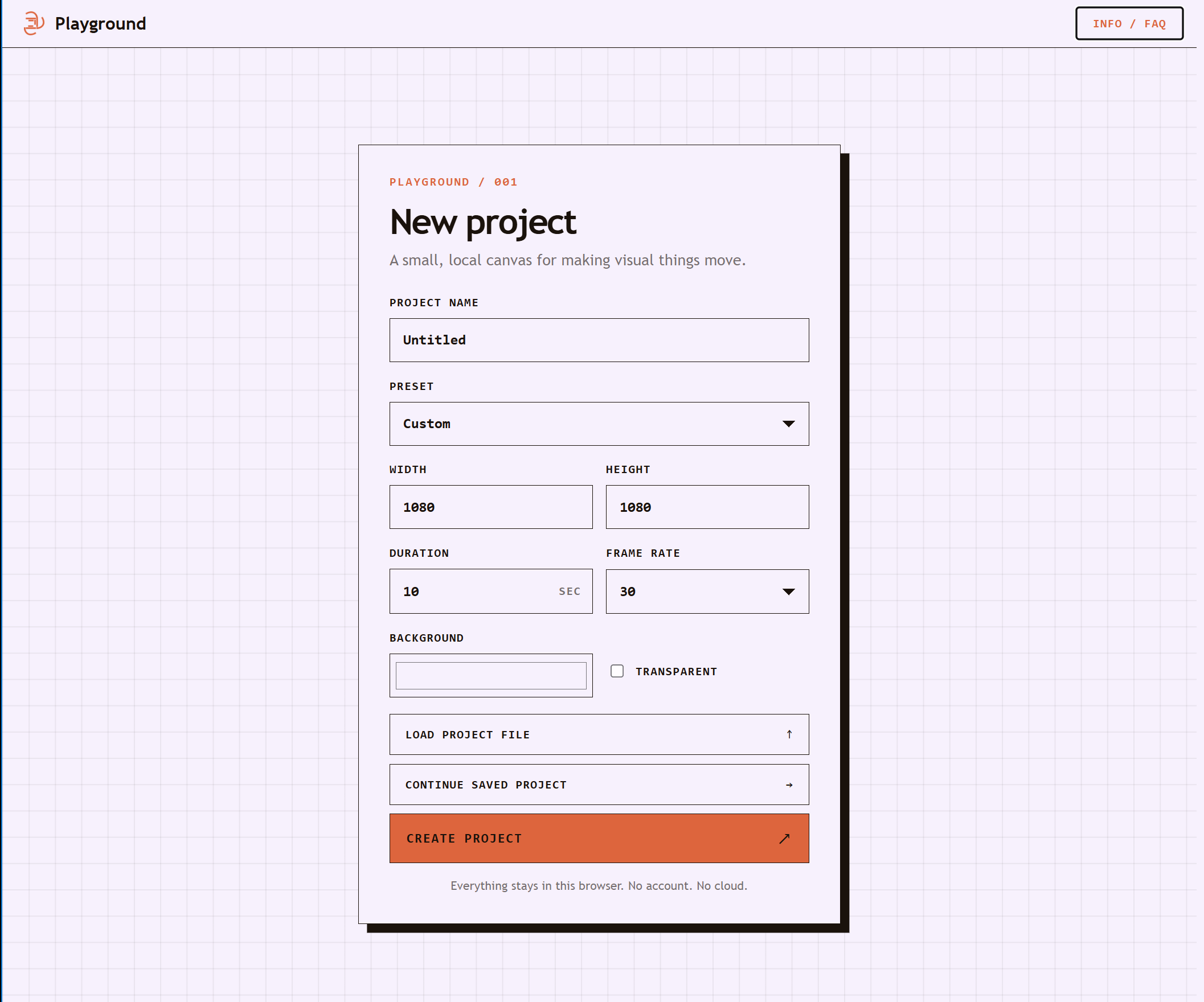 Playground new-project interface